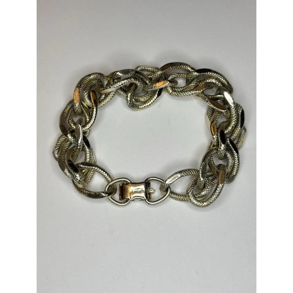 Lisner Silver Gold Tone Double Link Chain Bracelet 6 in  Modernist Vintage